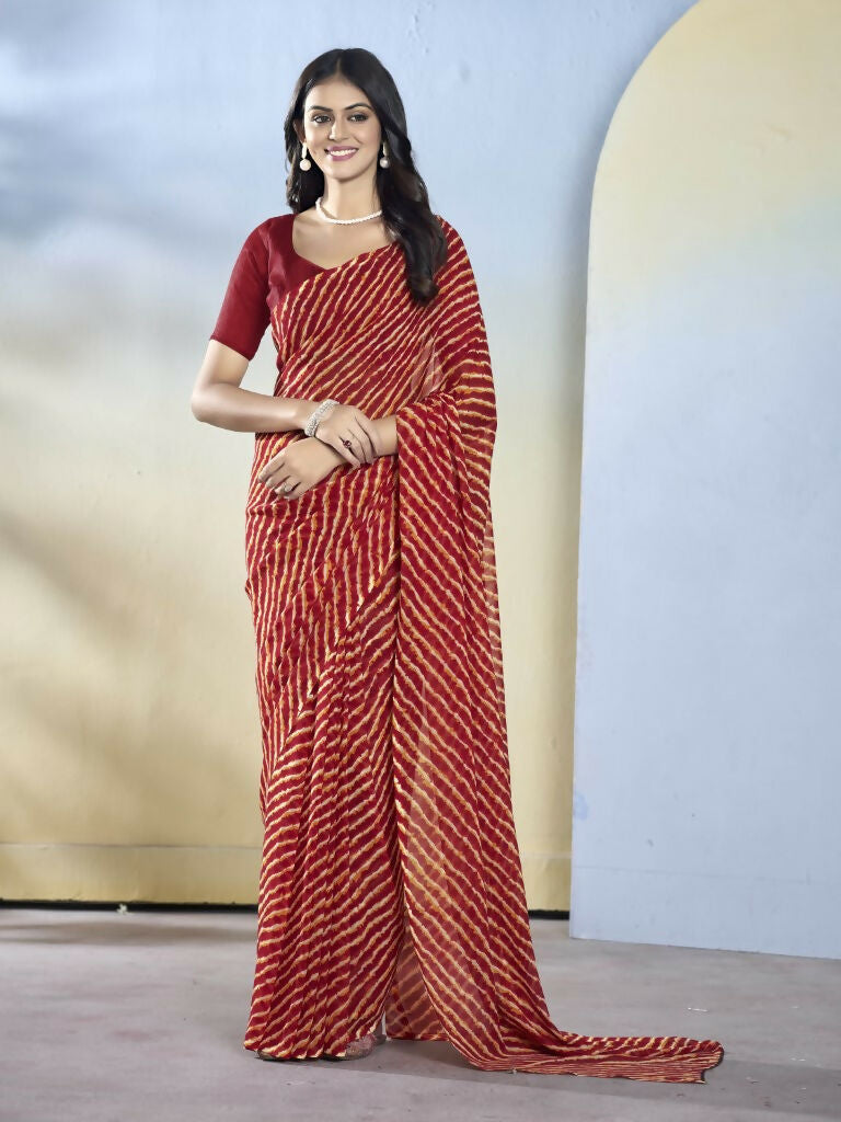 Maroon Georgette Designer Printed Ready to Wear Saree - Samyana