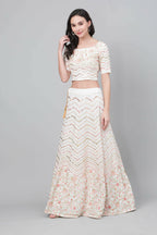 Pearl White Georgette Sequins Embroidery with Mirror work Lehenga Choli with Dupatta - Jivika