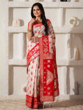 Shree Shyam Fashion Linen Cotton Red & White Saree - Distacart