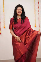 DEIANA'S Beautiful Designer Golden zari Soft Lichi Silk Saree - Red