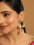 Nuyug 22K Gold Plated Pearls Studded Contemporary Shaped Mini Jhumki Drop Dangler Earrings - Distacart