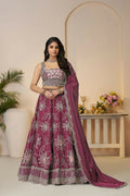 Kesar Fab Dark-Maroon Silk Embroidered Lehenga