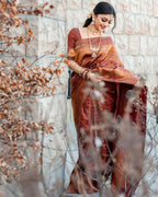 DEIANA'S Beautiful Designer Golden zari Soft Lichi Silk Saree - Maroon