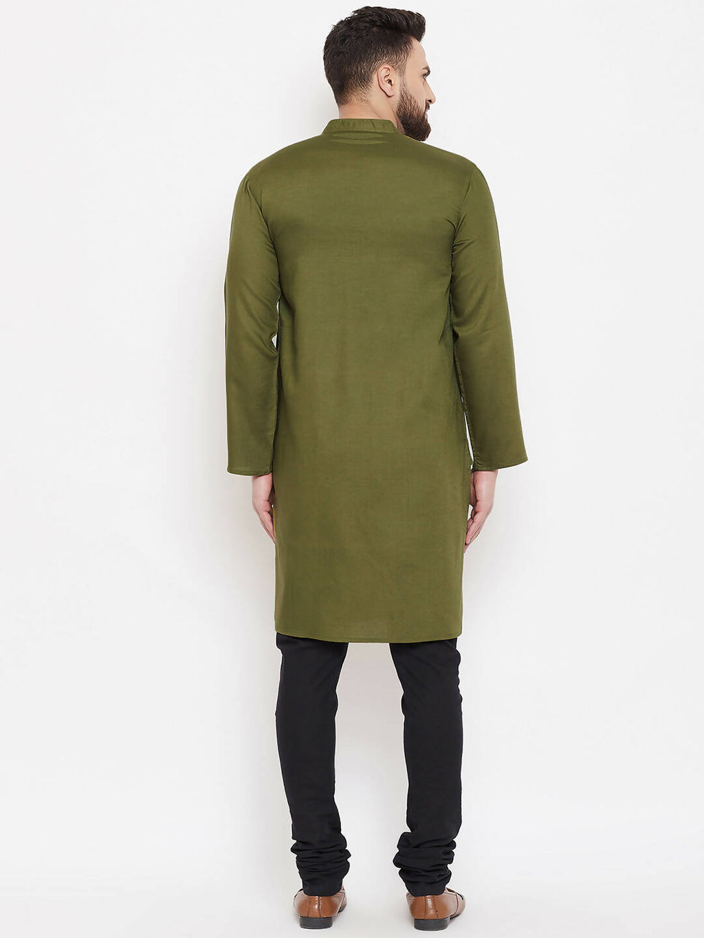 Even Apparels Green Linen Men's Kurta With Band Collar - Distacart