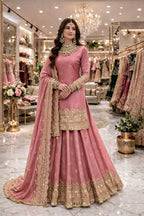 Teeya Creation Pink Color Fendy Satin Heavy Embroidery Work Wedding Wear Stitched Lehenga Choli - Distacart