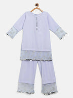 Ahalyaa Blue Crepe Silver Glitter Print Kids Kurta Palazzo Set With Dupatta For Girls