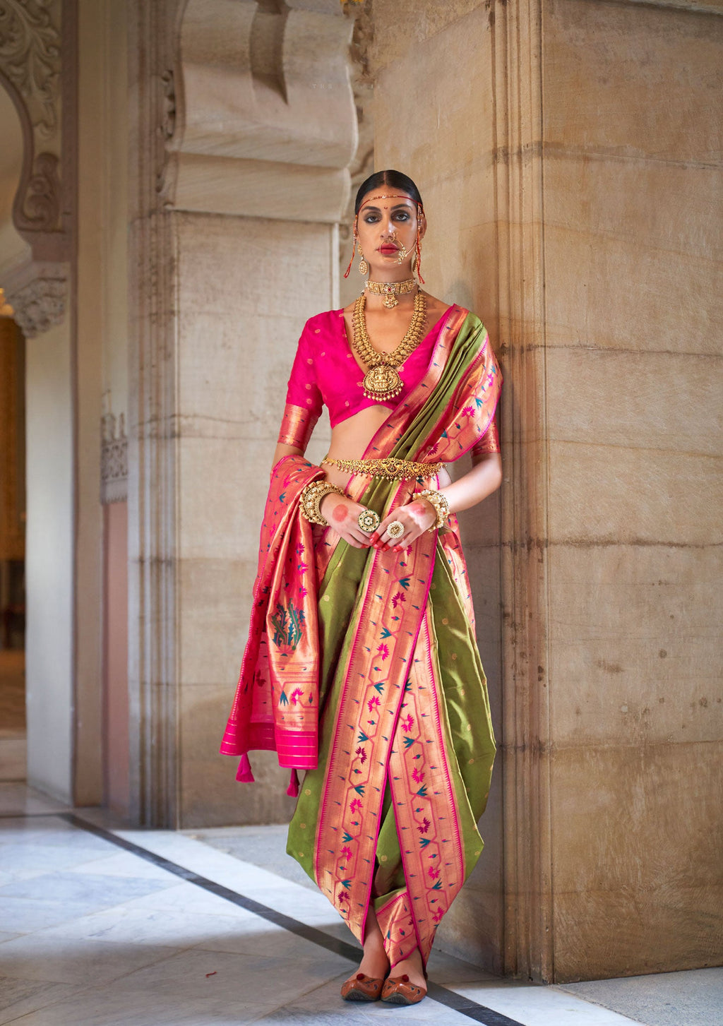 Peridot Green Soft V.P. Silk Magnum Finish, Weaving, Golden Zari Paithani Silk Saree - Rath Kadampalli
