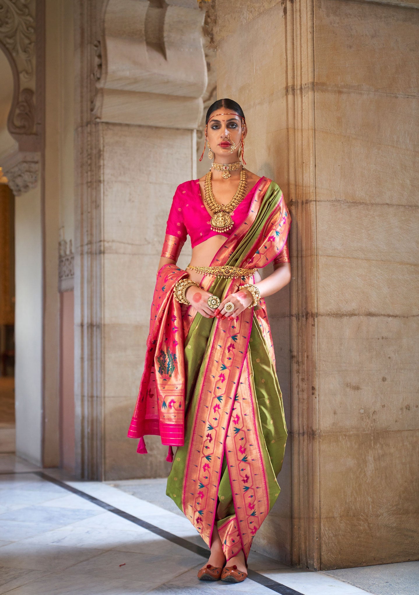 Peridot Green Soft V.P. Silk Magnum Finish, Weaving, Golden Zari Paithani Silk Saree - Rath Kadampalli