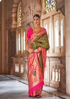 Peridot Green Soft V.P. Silk Magnum Finish, Weaving, Golden Zari Paithani Silk Saree - Rath Kadampalli