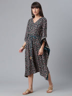 Ahalyaa Crepe Black Digital & Foil Floral Printed Kaftan