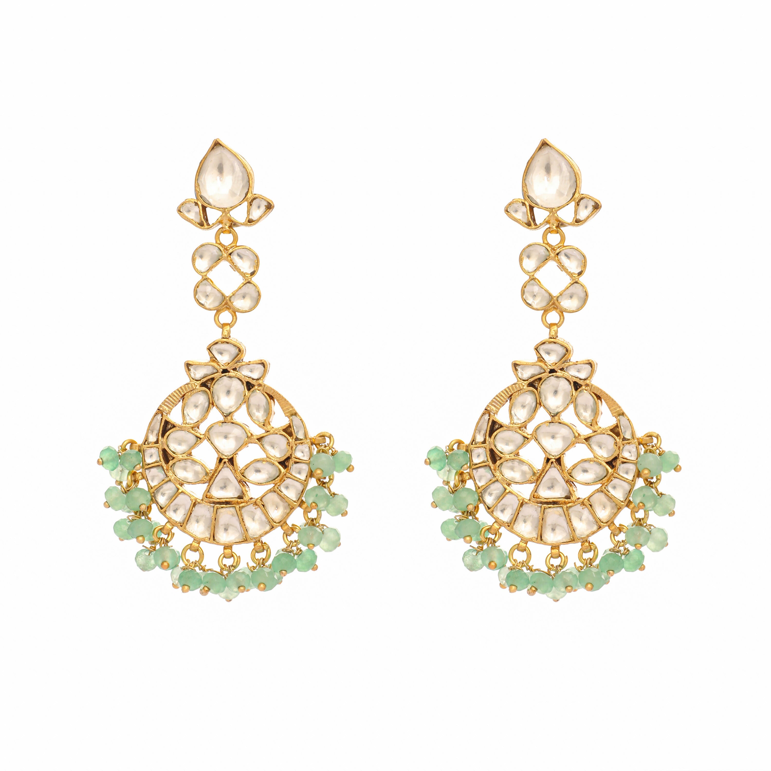 Nuyug 22K Gold Plated Regal Green Kundan Chandbali Earrings - Distacart