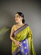 Joban Fashion Green Banarasi Soft Silk Woven Butti Saree - Distacart