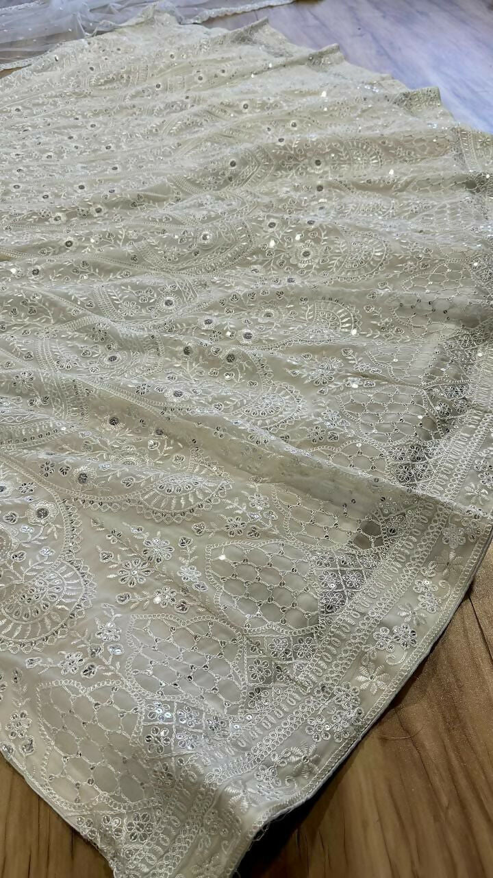 Jyoti Fashion Women's Off White Georgette Codding Thread with Sequins Embroidered Designer Lehenga Choli Set