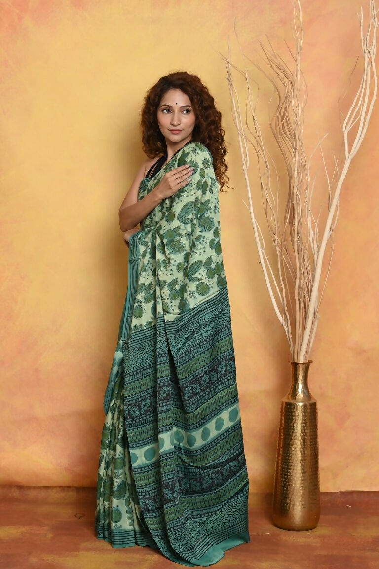 Very Much Indian Designer Modal Silk Saree With With Beautiful Floral Print - Sea Green - Distacart