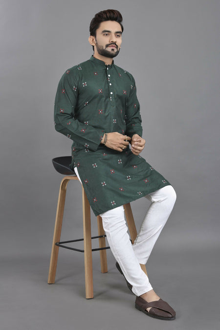 Anaita Green Weaving Linen Cotton Straight Kurta