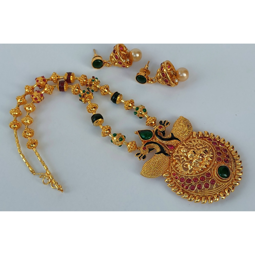 Gold-Polished Beaded Temple Necklace Set