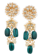 Gold-Toned White Kundan Contemporary Gold-Plated Drop Earrings - Ruby Raang - Distacart
