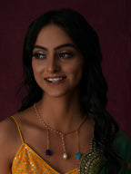 Long Pearl and Gold Chain Neckpiece (Gold) - Ruby Raang