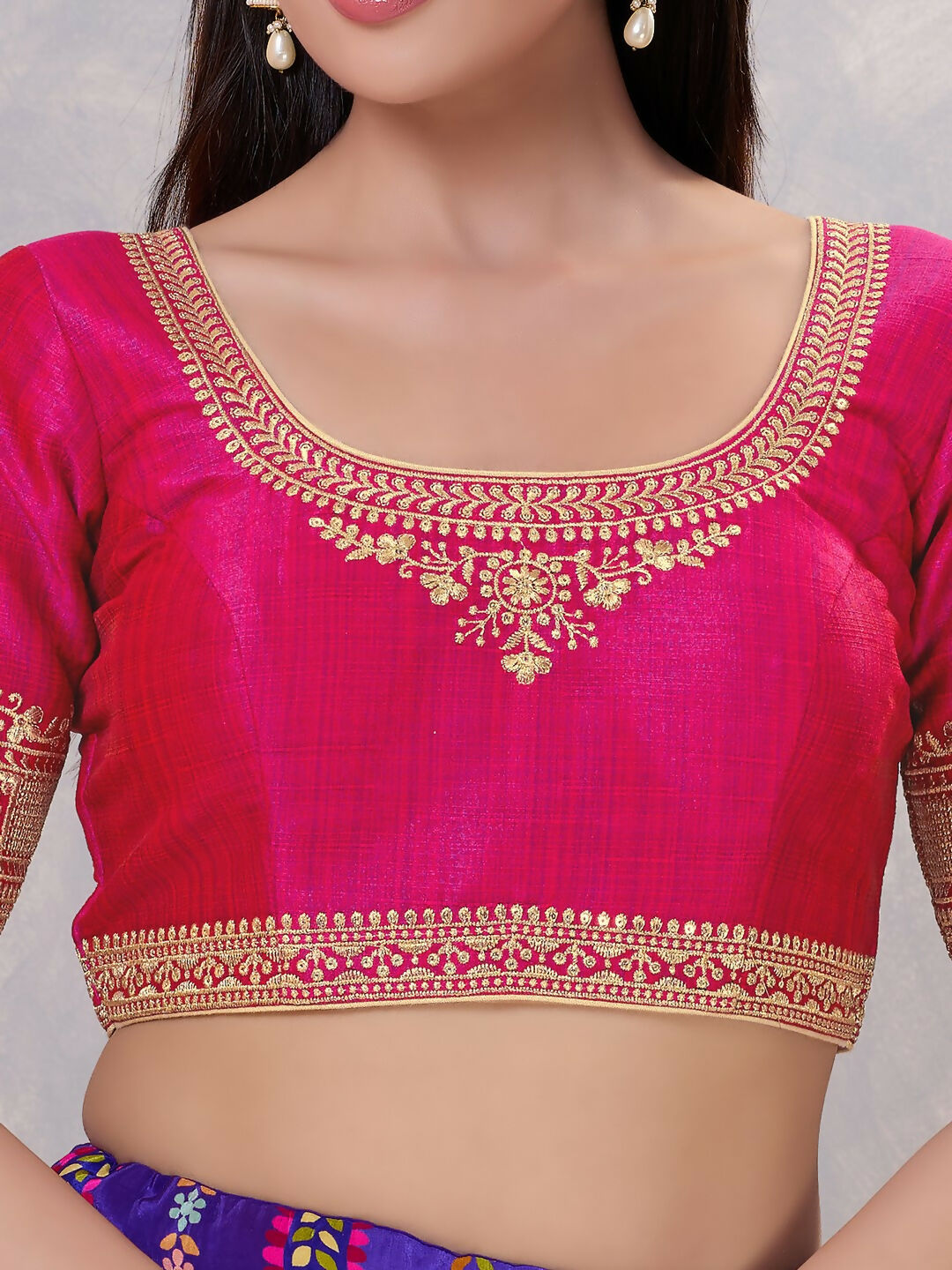 Joban Fashion Women Silk Dark-Pink Stitched Blouse