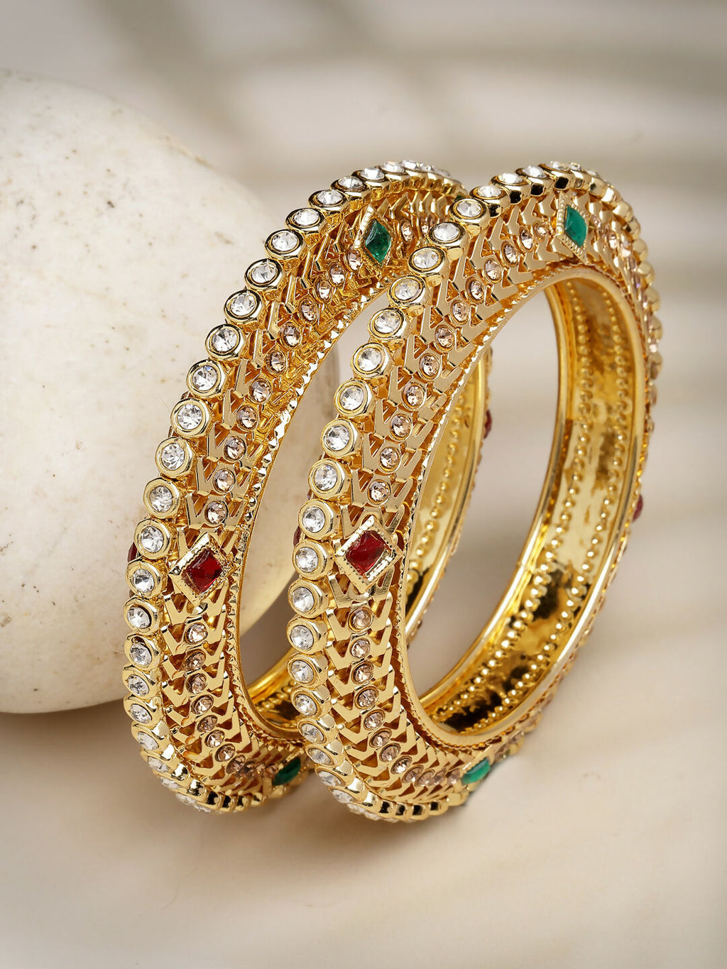 NVR Women's Set of 2 Gold-Plated Kundan Traditional Bangles - Distacart