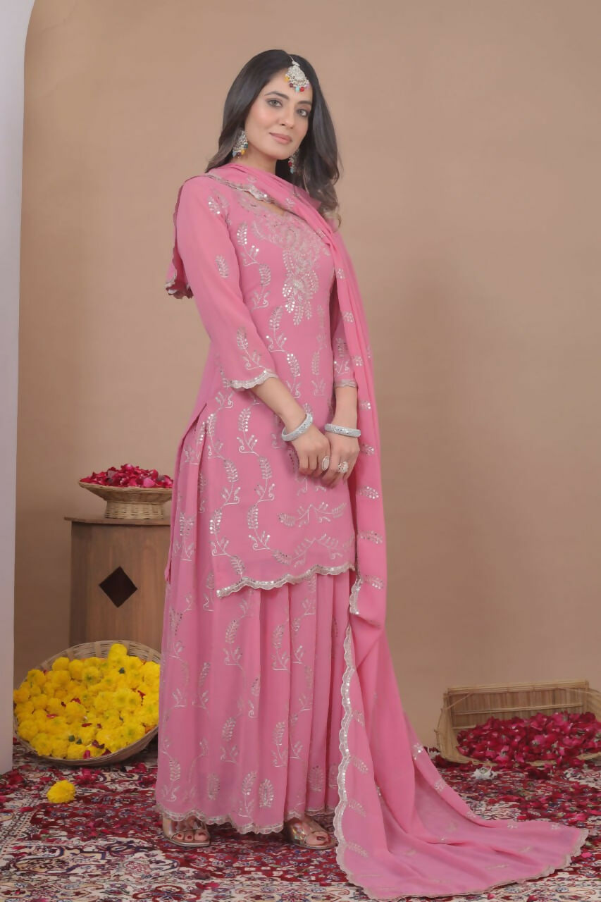 Teeya Creation Baby Pink Color Faux Georgette Wedding Wear Trending Palazzo Set - Distacart