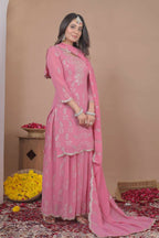 Teeya Creation Baby Pink Color Faux Georgette Wedding Wear Trending Palazzo Set - Distacart