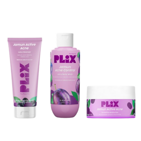 PLIX The Plant Fix Jamun Active Acne Regime With Cleanser, Body Wash & Moisturizer