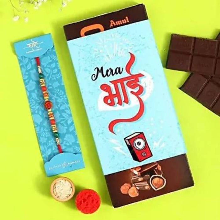 Rudraksha Rakhi & Mera Bhai Amul Chocolate Sleeve