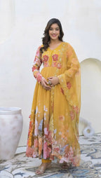 Teeya Creation Yellow Color Faux Georgette Printed Party Wear Gown - Distacart