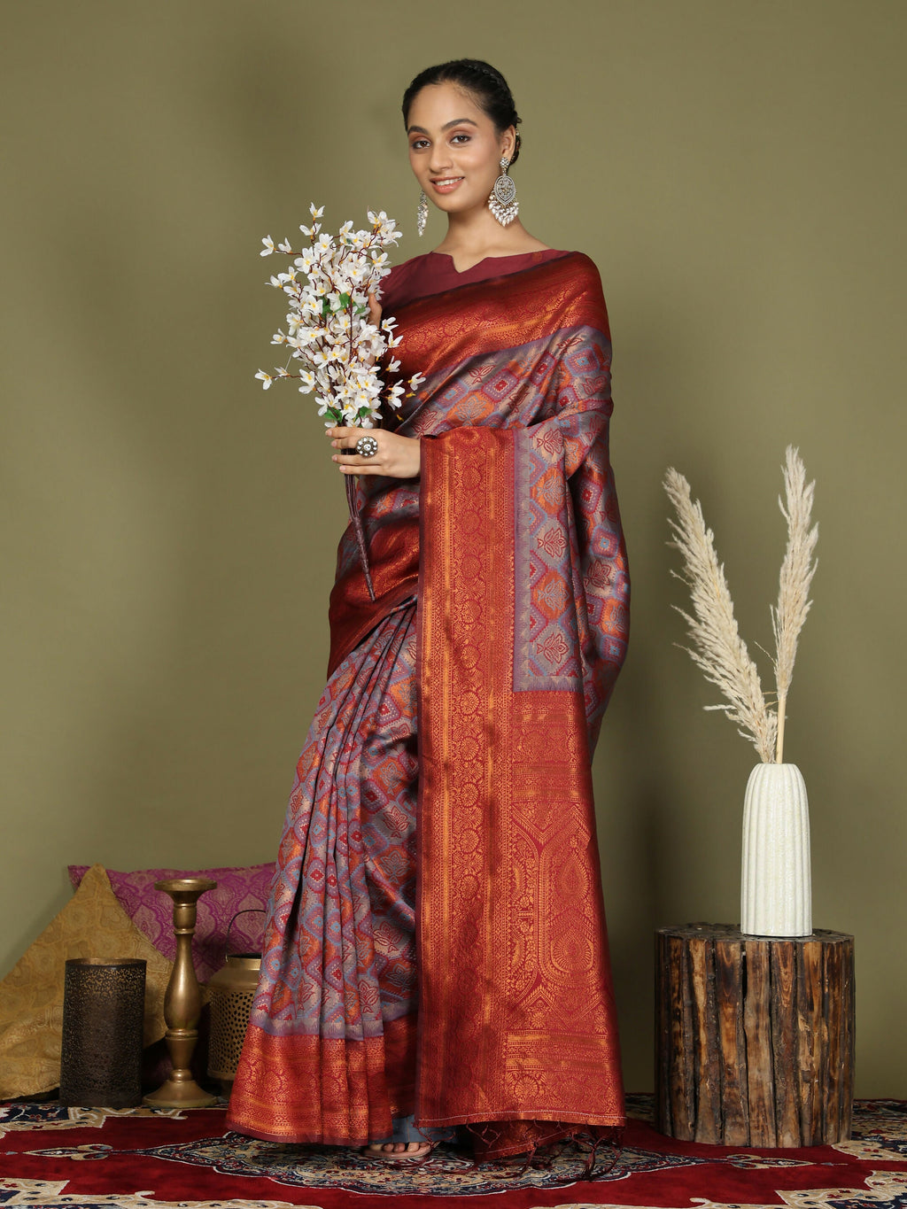 Shree Shyam Fashion Lichi Silk Grey Saree - Distacart