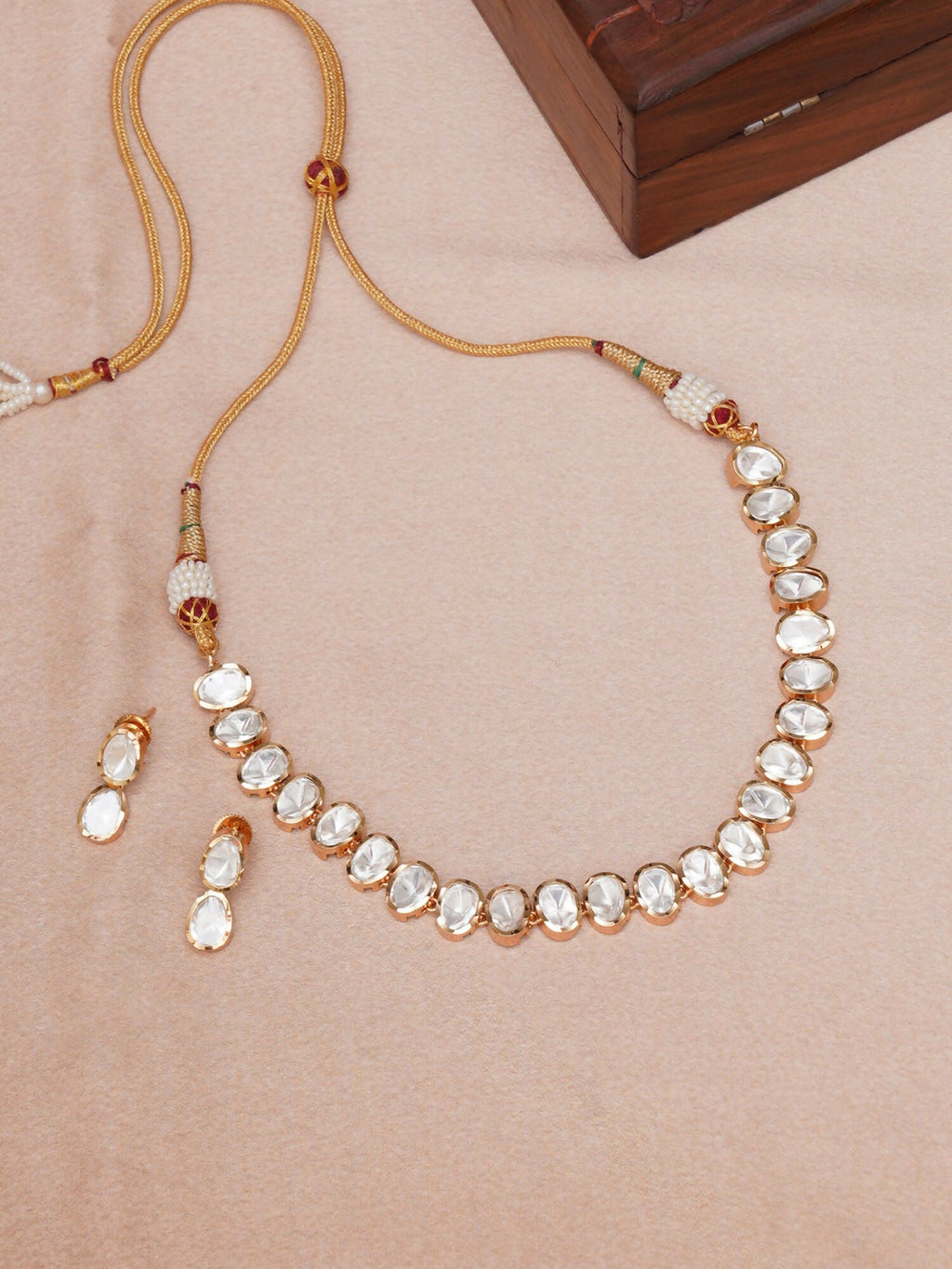 Kundan Choker with Studs Jewellery Set (Gold) - Ruby Raang