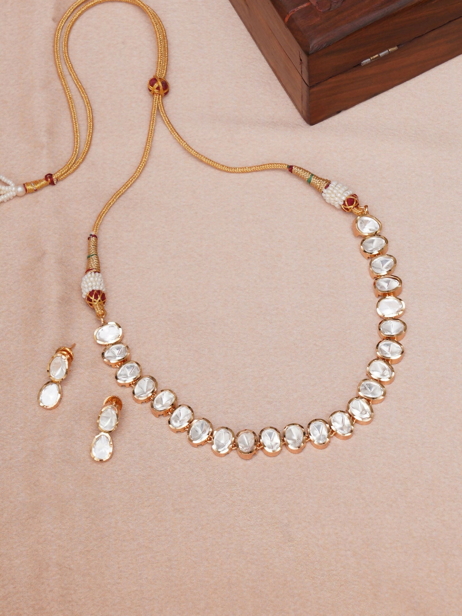 Kundan Choker with Studs Jewellery Set (Gold) - Ruby Raang