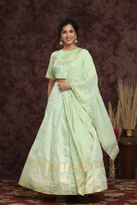 Juniper Women Mint Shantoon Embroidered Flared Lehenga Choli Sets