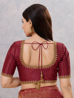 Joban Fashion Women Silk Dark-Maroon Stitched Blouse