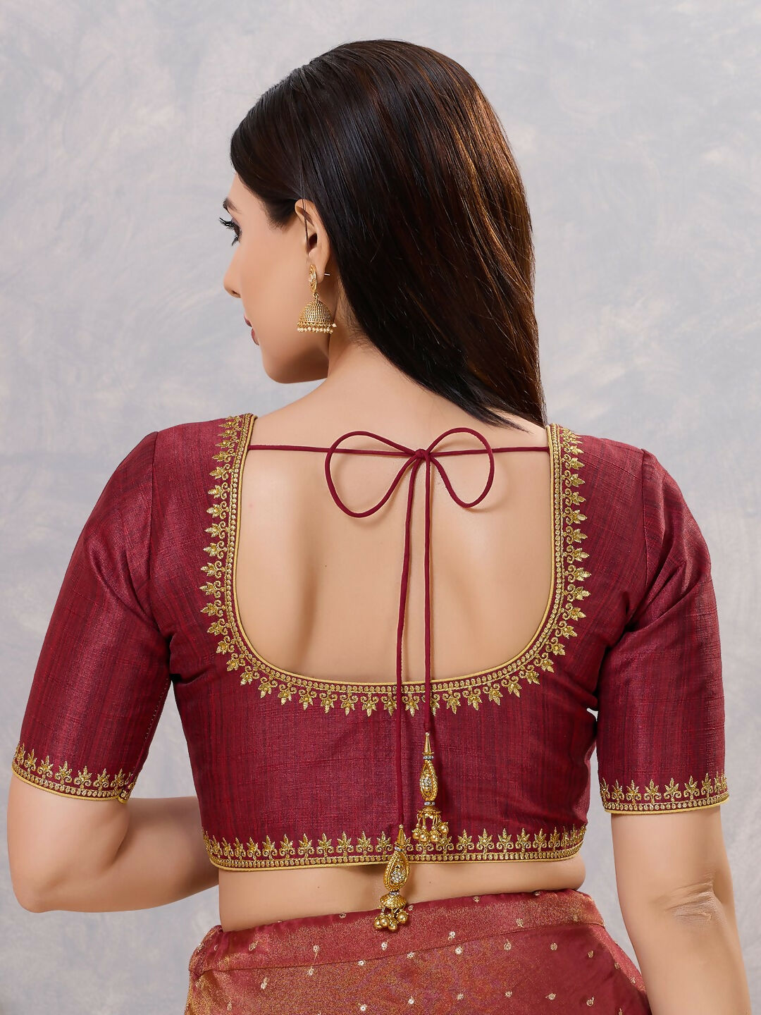 Joban Fashion Women Silk Dark-Maroon Stitched Blouse