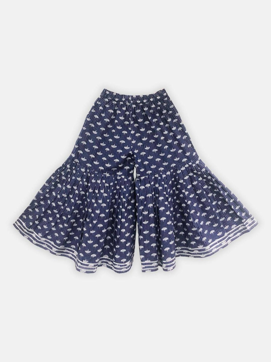 Ahalyaa Navy Pure Cotton Digital Printed Kids Kurta Sharara Set For Girls