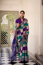 Vastranavya Purple Viscose Chanderi Printed with Temple Border Saree & Unstitched Blouse - Distacart