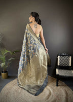 Joban Fashion Grey Floral & Ethnic Motifs Design Soft Silk Meenakari Banarasi Saree - Distacart