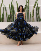 Aayaa Designer crape hand work Multi indo western - Black - Distacart