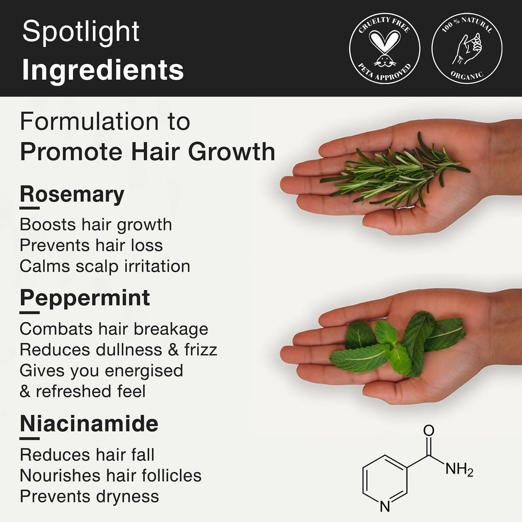 Soulflower Rosemary Water Spray with Mint For Hair growth, Hair fall control, Scalp health, Hair damage protection, Anti frizz