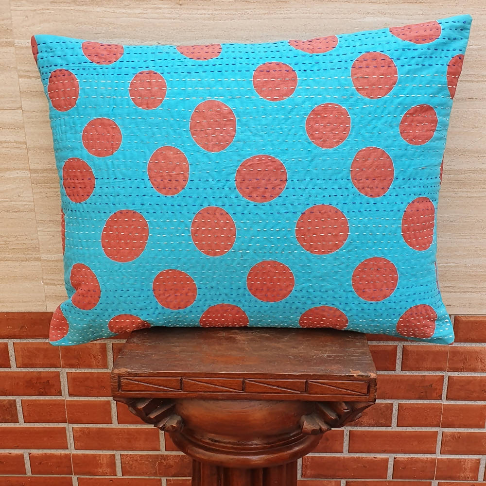 The Decor Nook Turquoise Blue Base With Red Circles Print Cushion Cover