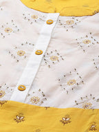 Yufta Women Yellow & White Cotton Embellished Ethnic Motifs Print Tiered Maxi Dress