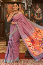 Very Much Indian Handloom Pure Cotton Paithani Peacock Pallu-Dual Tone Blue Pink - Distacart