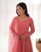 Joban Fashion Peach Kurta Set Georgette Sequence Embroidery Work - Distacart