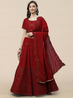 Maroon Georgette Thread with Sequins Embroidered work Lehenga Choli with Dupatta - Jivika