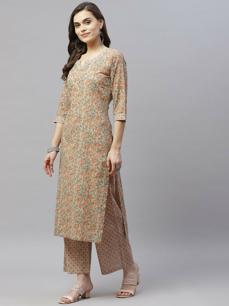 Miravan Women's Pure Cotton Printed Straight Kurta And Palazzo