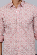 Miravan Men's Pink Pure Cotton Floral Print Slim Fit Casual Shirt