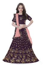 Dwiden Purple Baby Doll Tafetta Sattin Semi-Stitched Girl's Lehenga Choli