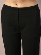 Myshka Women's Black Solid Party Parallel Trousers