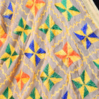 SWI Stylish Women's Embroidered Phulkari Chiffon Beige Dupatta